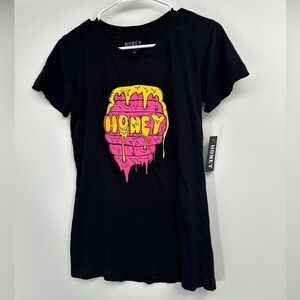 NWT Honey Brand Co Unisex Black Graphic Print Short Sleeve T-Shirt Size Small